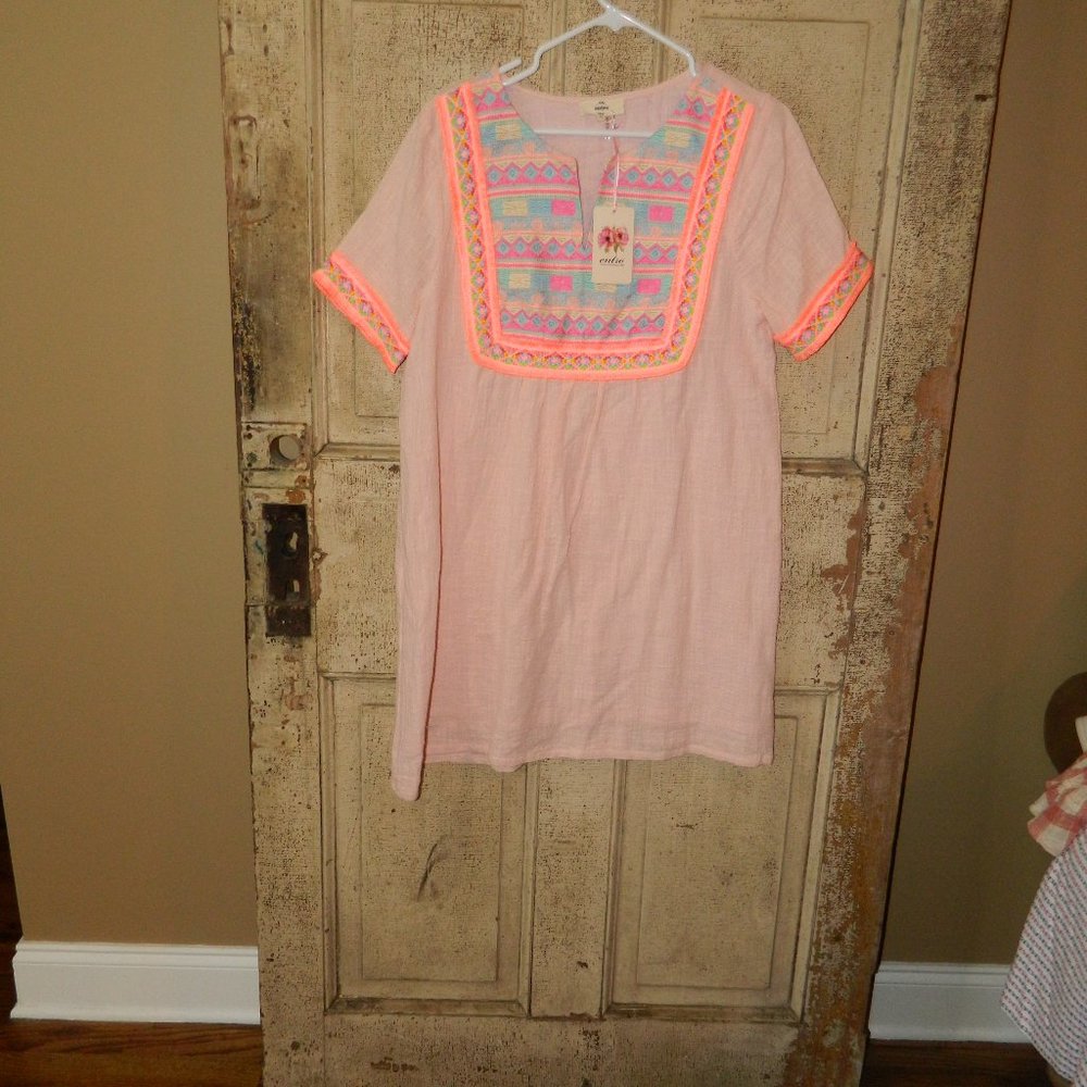 Entro Peach Embroidery Dress Size M (AA-25)